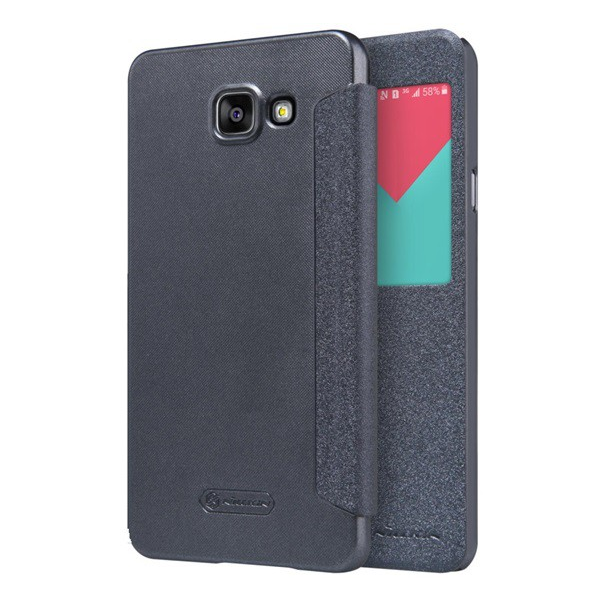 NILLKIN SPARKLE műanyag telefonvédő (mikroszálas bőr hatású FLIP, oldalra nyíló, hívószámkijelzés, S-View Cover) FEKETE [Samsung Galaxy A5 (2016) SM-A510F]