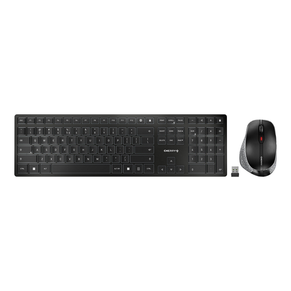 CHERRY DW 9500 SLIM tastatur Mus inkluderet Universel RF trådløs + Bluetooth QWERTY Spansk Sort, Grå