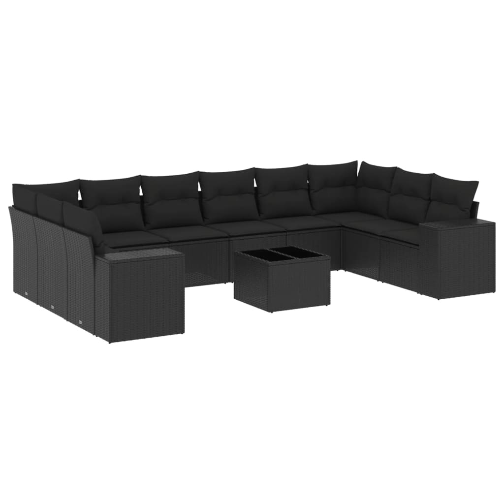 11 részes fekete polyrattan kerti ülőgarnitúra párnákkal (3255412)