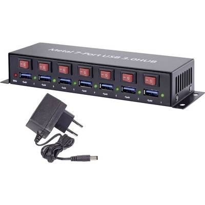 USB 3.0 HUB, fém, kapcsolható, 7 portos, Renkforce (RF-3269622)