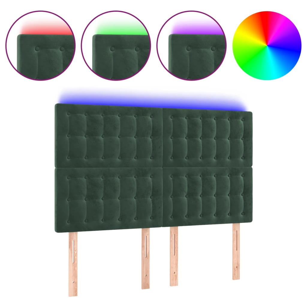 sötétzöld bársony LED-es fejtámla 144x5x118/128 cm (3122909)