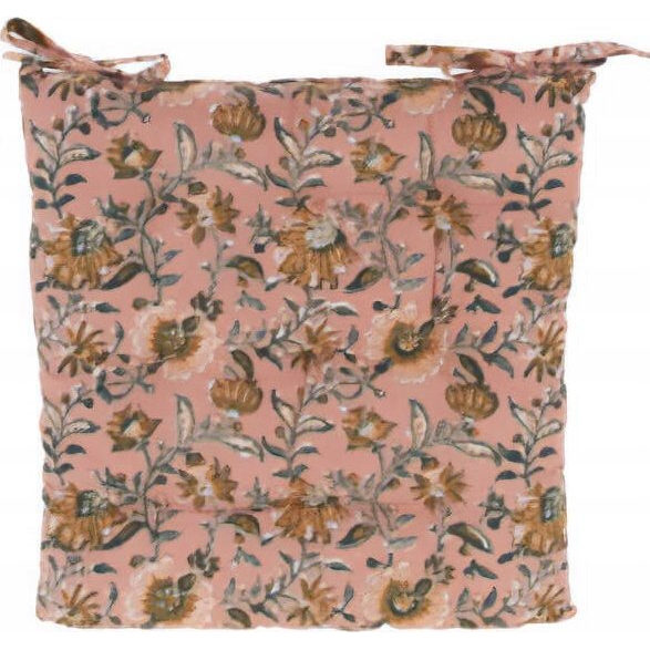 Home Styling Collection Poduszka na krzesło wiązana, wzór w kwiaty, 100% bawełny, 40 x 40 cm