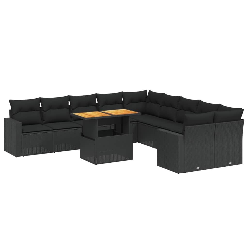 11 részes fekete polyrattan kerti ülőgarnitúra párnákkal (3271503)