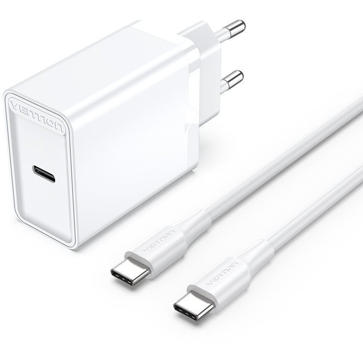 Vention 1-port 25 W USB-C Wall Charger with USB-C Cable EU-Plug fehér (FAHWF-EU)