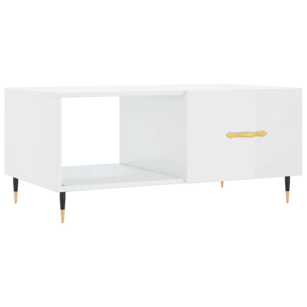 magasfényű fehér szerelt fa dohányzóasztal 90 x 50 x 40 cm (829190)