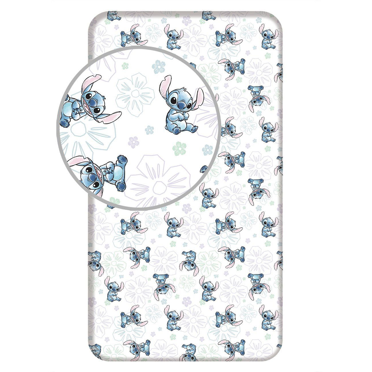 Jerry Fabrics Lilo és Stitch - Ohana lepedő, fehér, 90×200×25 cm (8592753039489)