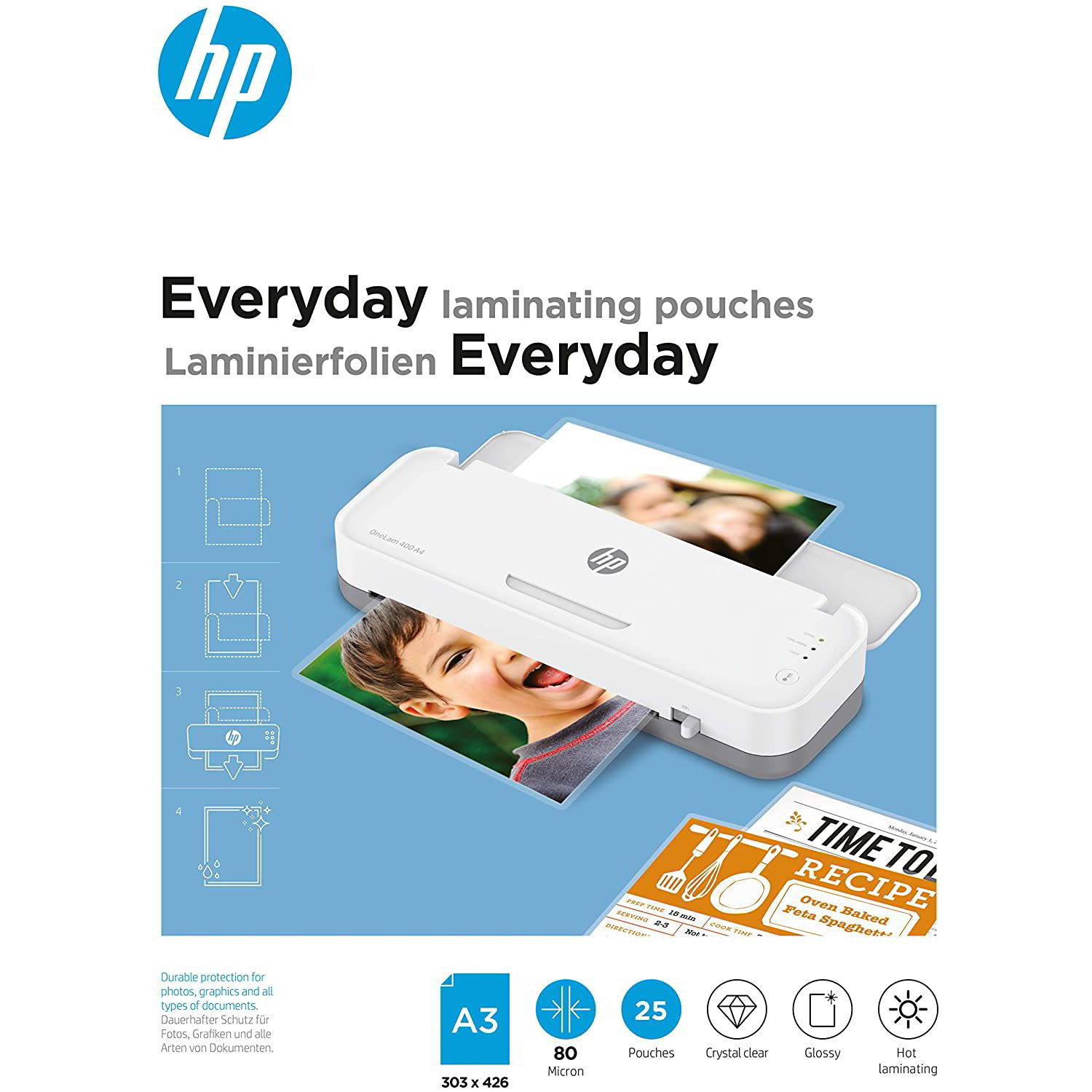 HP Inc. Everyday 80 mikron A3 fényes lamináló fólia (50 db / csomag) (9126)