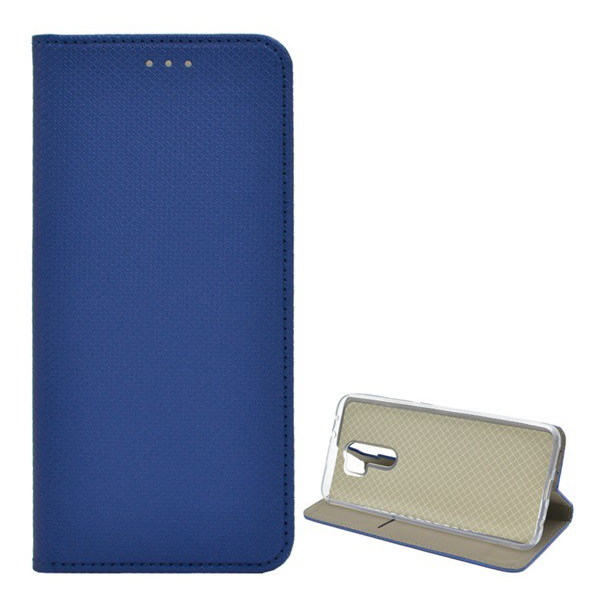 Husa pentru telefon in picioare, efect piele (FLIP, deschidere laterala, functie suport pentru masa, model romb), Albastru inchis [Xiaomi Redmi 9]