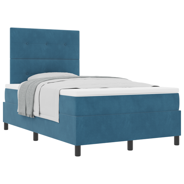 Boxspring Ágy Matrac Kék Kis Kétszemélyes Bársony