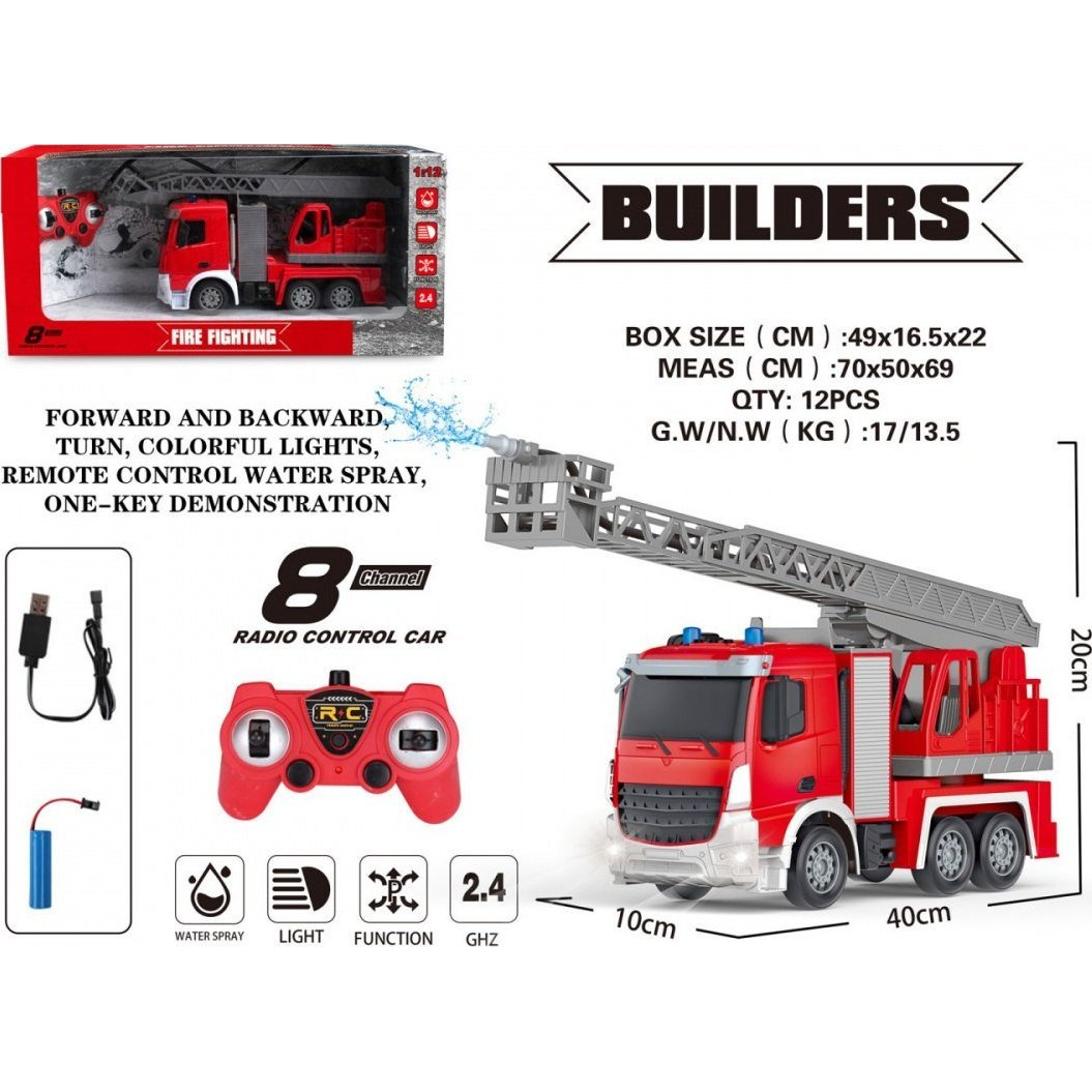Távirányított Tűzoltóautó 1:12 Gyerekeknek (Tűzoltótömlő + Interaktív Funkciók) (ZRC.A8863-101)