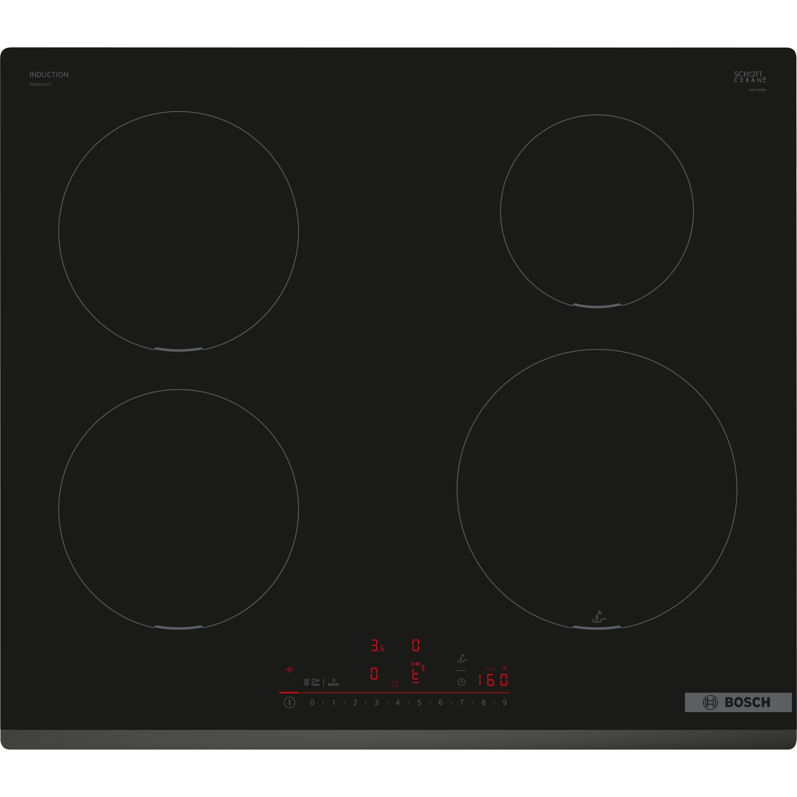 Bosch Serie 6 PIE631HC1E Fekete Beépített 60 cm Zónás indukciós főzőlap 4 zóna (PIE631HC1E)