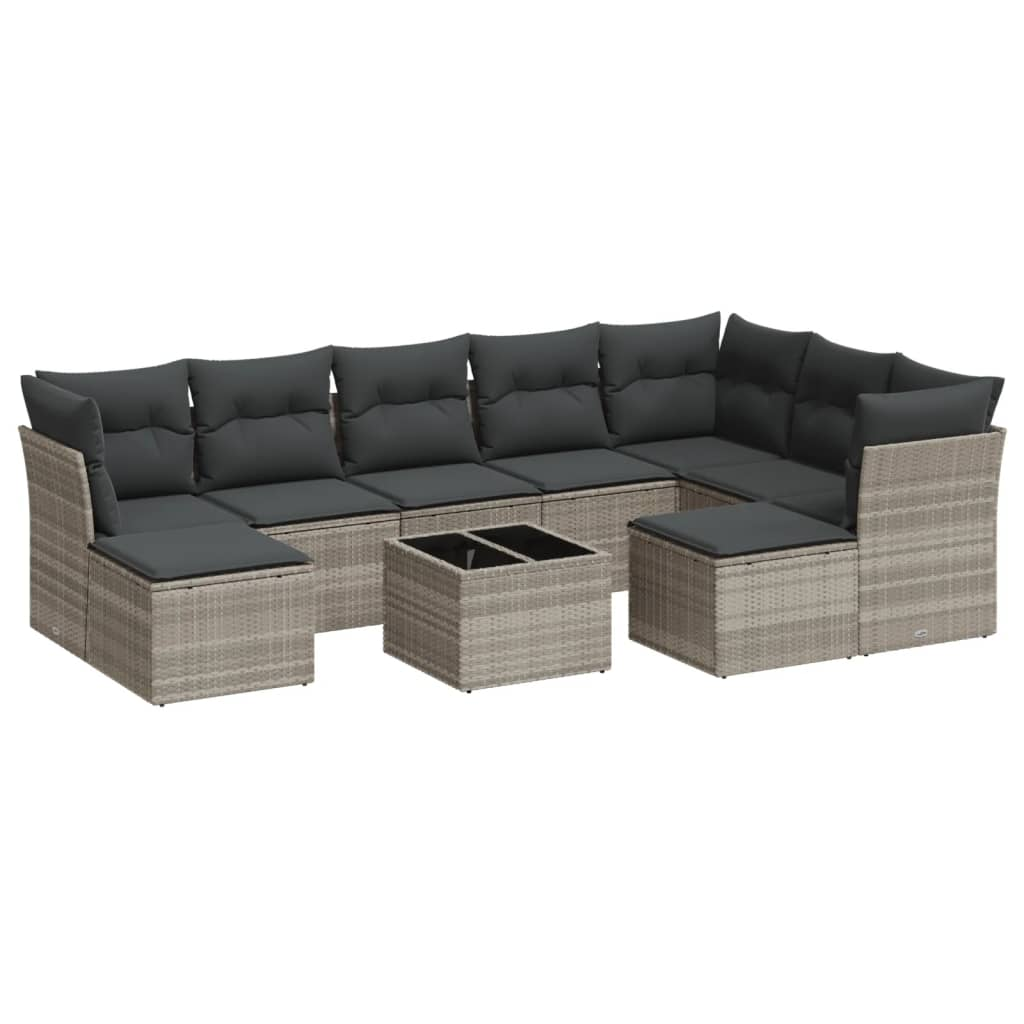 10 részes világosszürke polyrattan kerti ülőgarnitúra párnákkal (3250421)