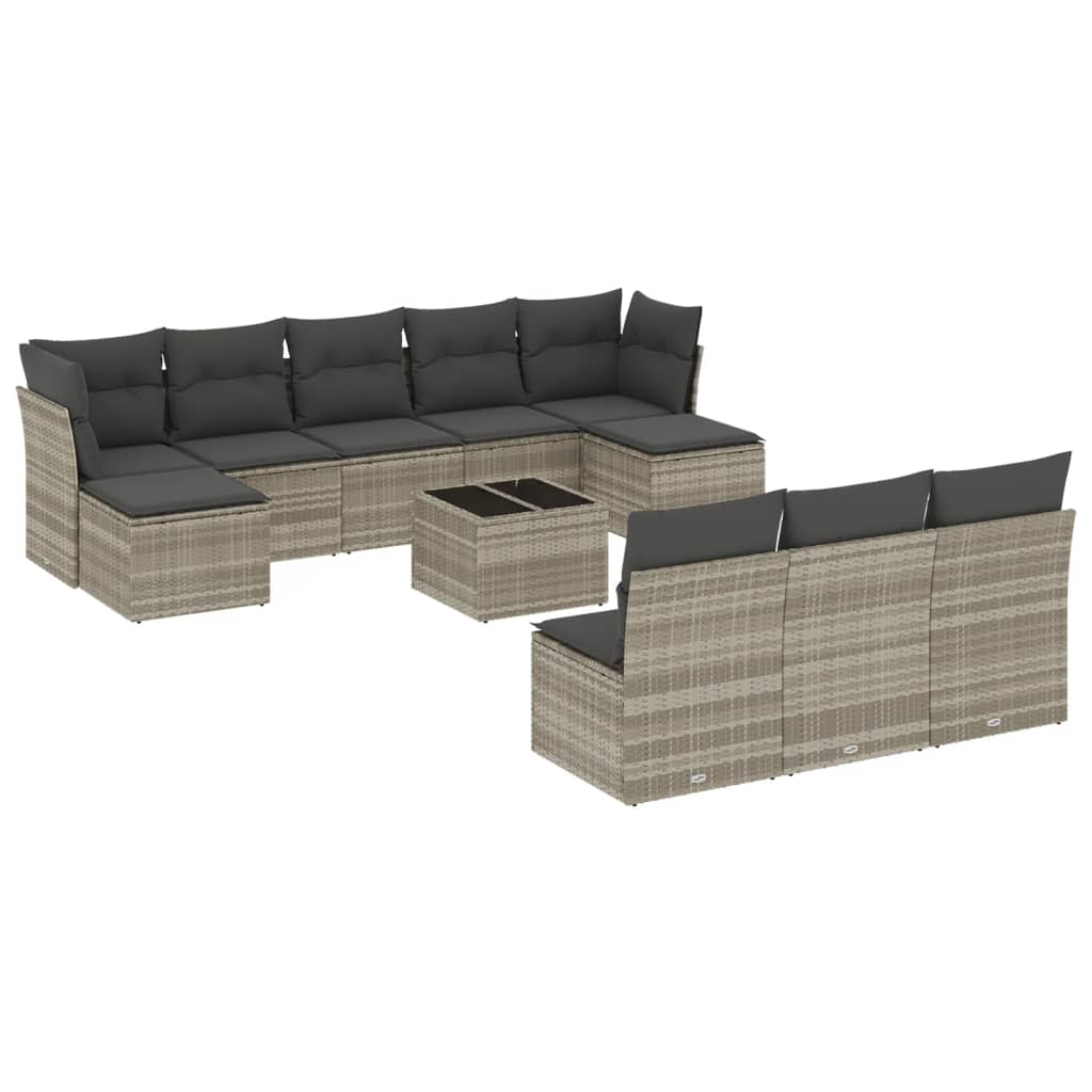 11 részes világosszürke polyrattan kerti ülőgarnitúra párnákkal (3250141)