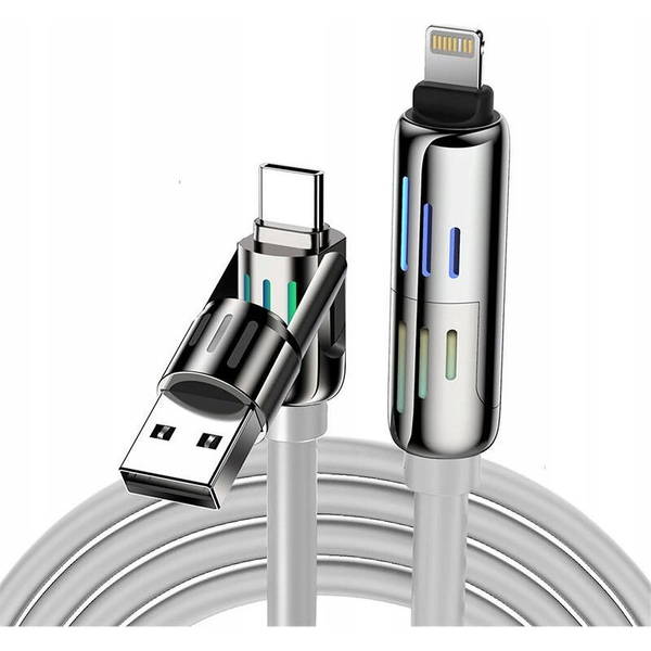 USB-C/USB-A to USB-C/Lightning 4in1 Cable 1.2m 240W RGB (grey)