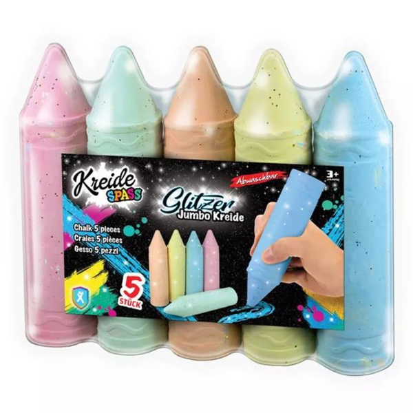 Jumbo csillámos aszfaltkréta szett 19 cm - Vegyes színek (5 db/csomag)