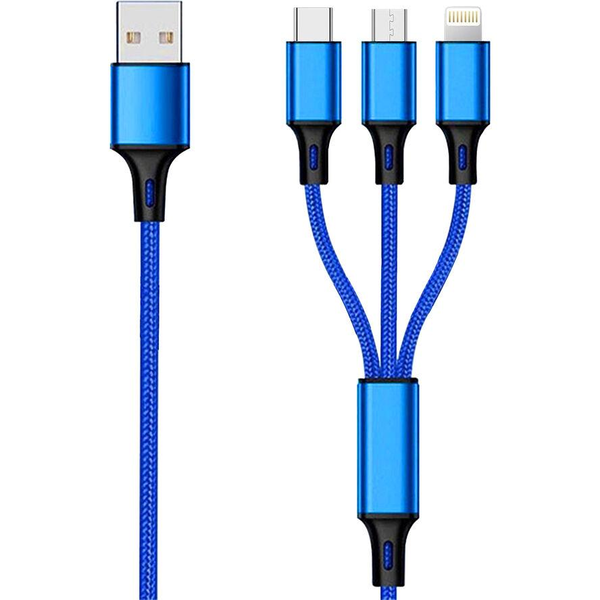 2GO 3in1 USB Ladekabel Micro-USB,Apple,TypeC Nylon 1,5m blau (797151)
