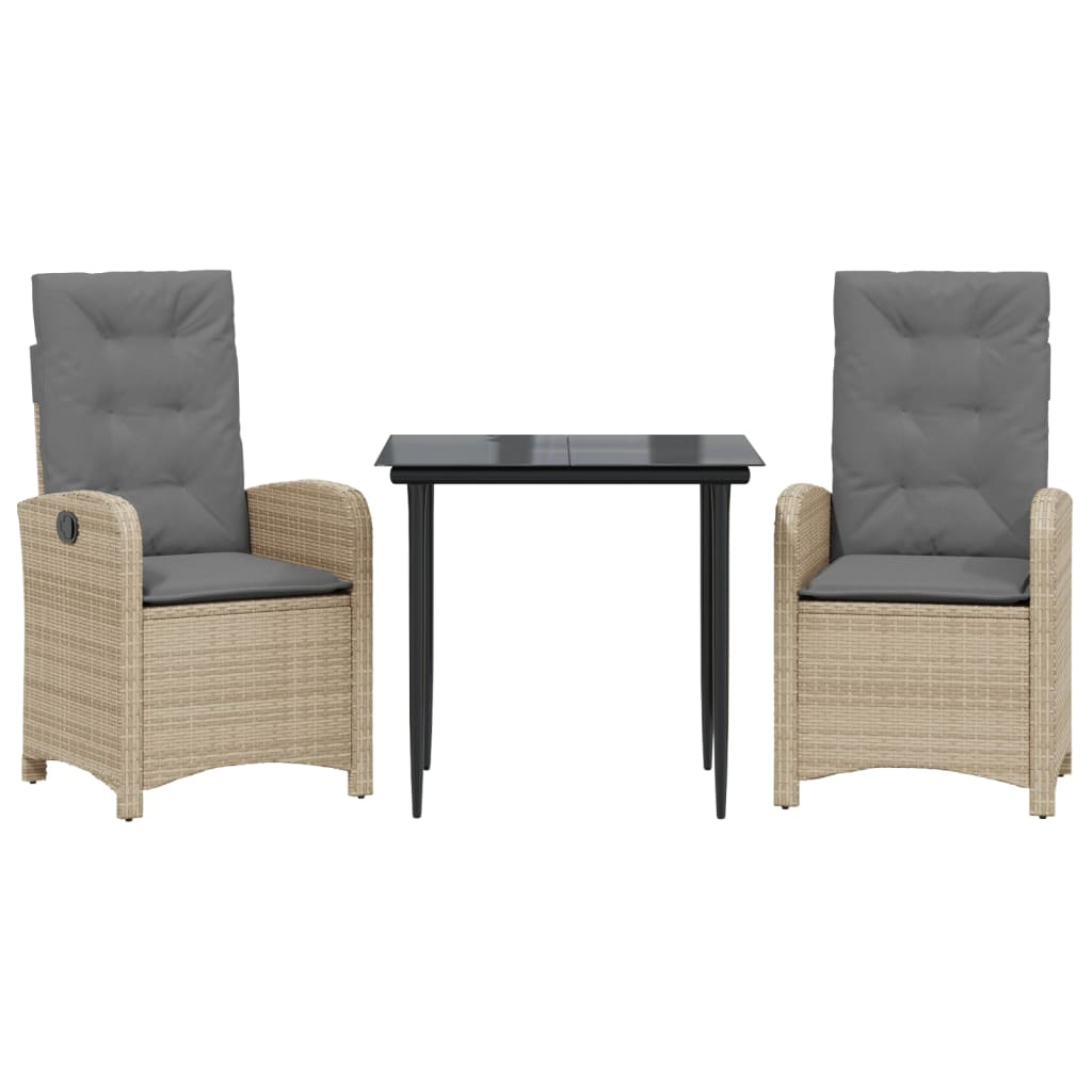 3 részes vegyes bézs polyrattan kerti étkezőgarnitúra párnákkal (3212390)