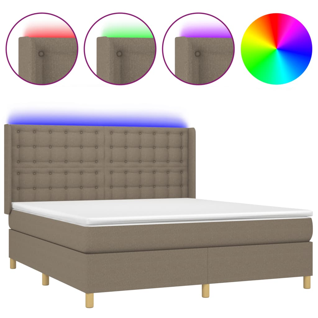 tópszínű szövet rugós és LED-es ágy matraccal 180 x 200 cm (3139217)