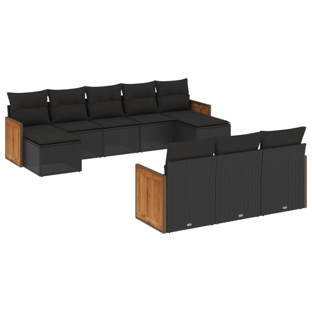 10 részes fekete polyrattan kerti ülőgarnitúra párnákkal (3260494)