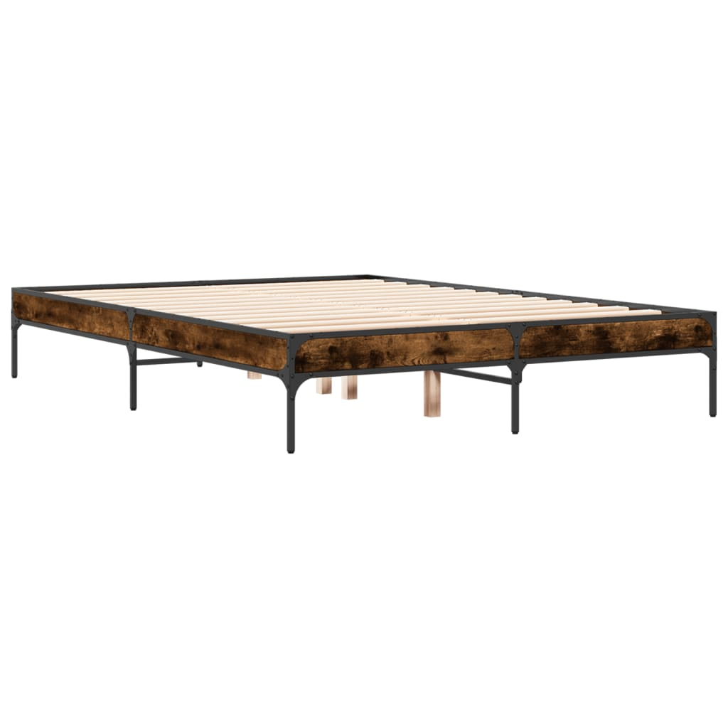 füstös tölgyszínű szerelt fa és fém ágykeret 120 x 200 cm (845023)