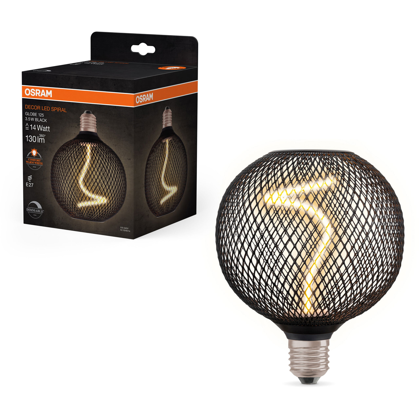 OSRAM spirálové LED stropní světlo E27 GLOBE BLACK, laditelná teplá bílá (4058075840287)