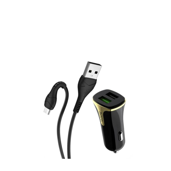 HOCO Z31 2x USB-A Autós töltő + Micro USB kábel - Fekete (18W) (Z31-BK)