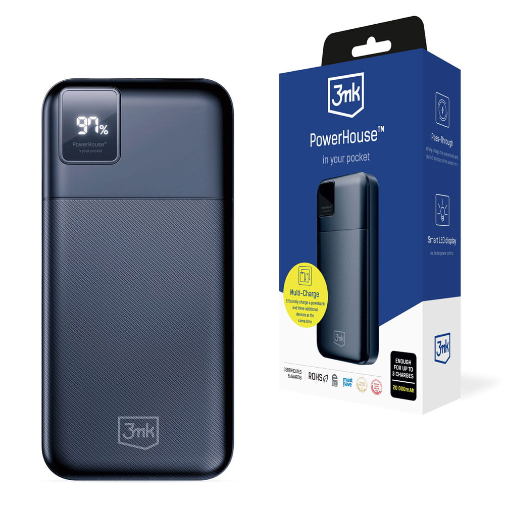 3mk PowerHouse Power Bank 20000mAh - Kék (5903108527224)