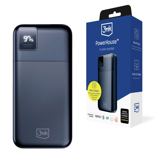 Powerbank, 3MK, 20000 mAh, 22,5W, 2xUSB-A/USB-C, Negru