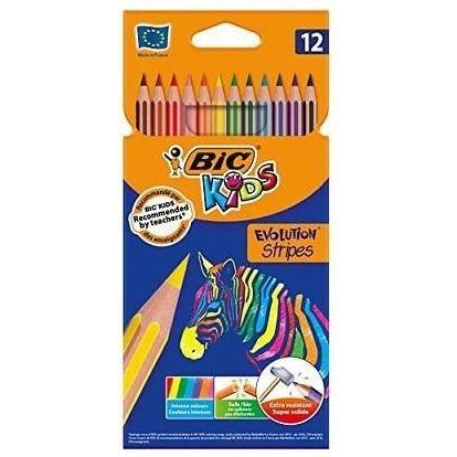 Színes Ceruza BIC Kids Evolution Hatszögletű Hajlékony Csíkos Környezetbarát 12 Darabos