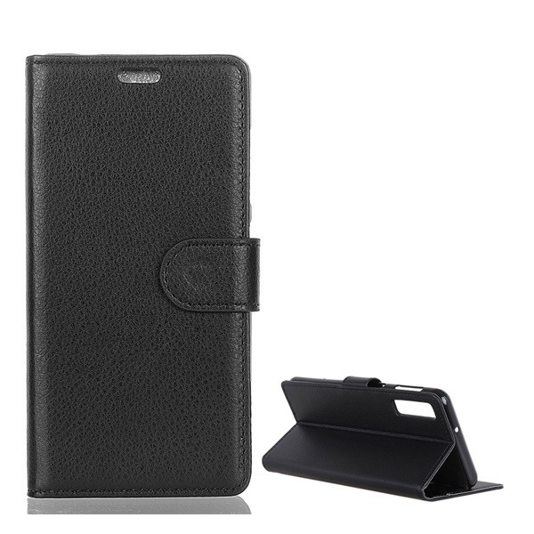 Tok álló, bőr hatású (FLIP, oldalra nyíló, asztali tartó funkció, prémium) FEKETE [Samsung Galaxy A7 (2018) SM-A750F] (5996457826643)