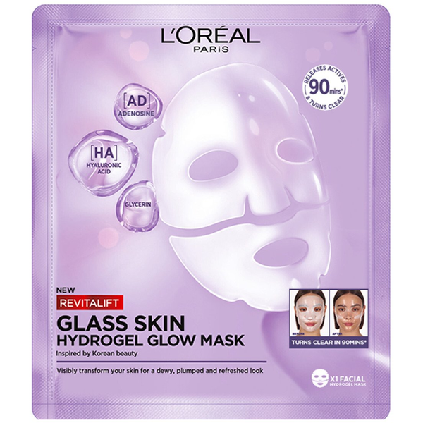 L'Oréal Paris Revitalift Filler Glass Skin Hidrogél ragyogást fokozó arcmaszk, 25 g