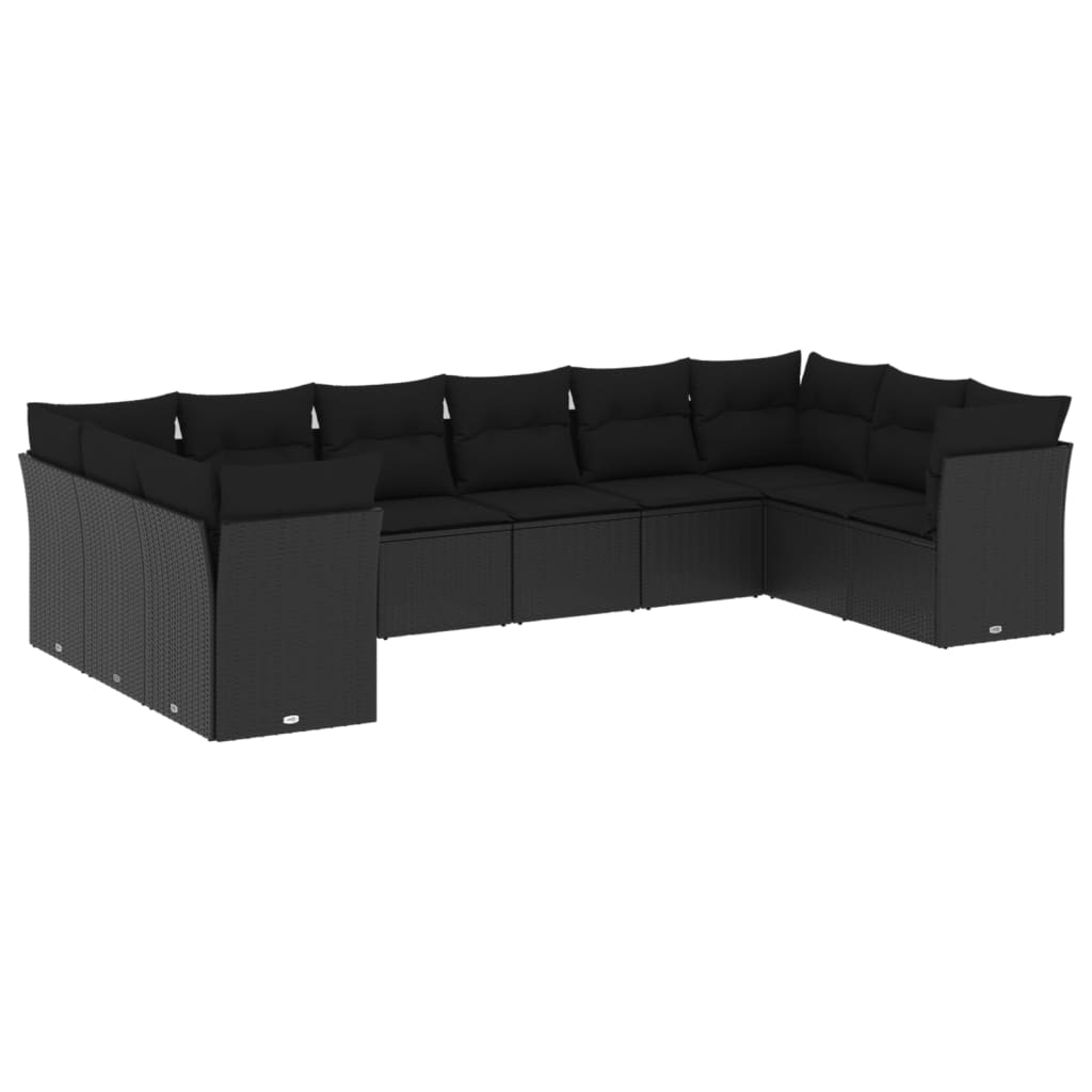 10 részes fekete polyrattan kerti ülőgarnitúra párnákkal (3250034)