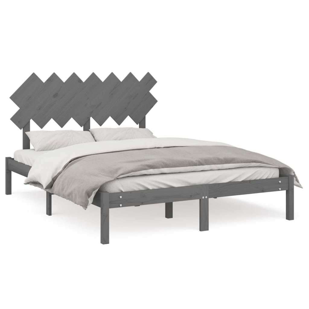 szürke tömör fa ágykeret 150 x 200 cm (5FT King Size) (3104875)