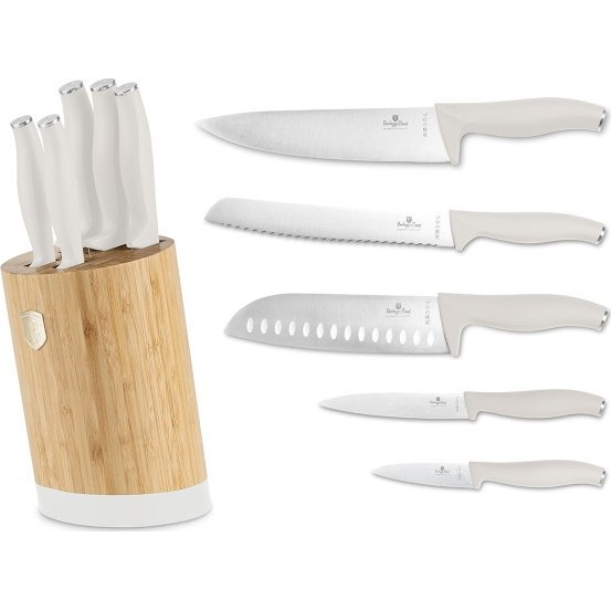 BerlingerHaus BH/2755 Sahara Collection 6 Részes Késkészlet - Bambusz Állvánnyal, Rozsdamentes Acél, Matt Krém (BH-2755)