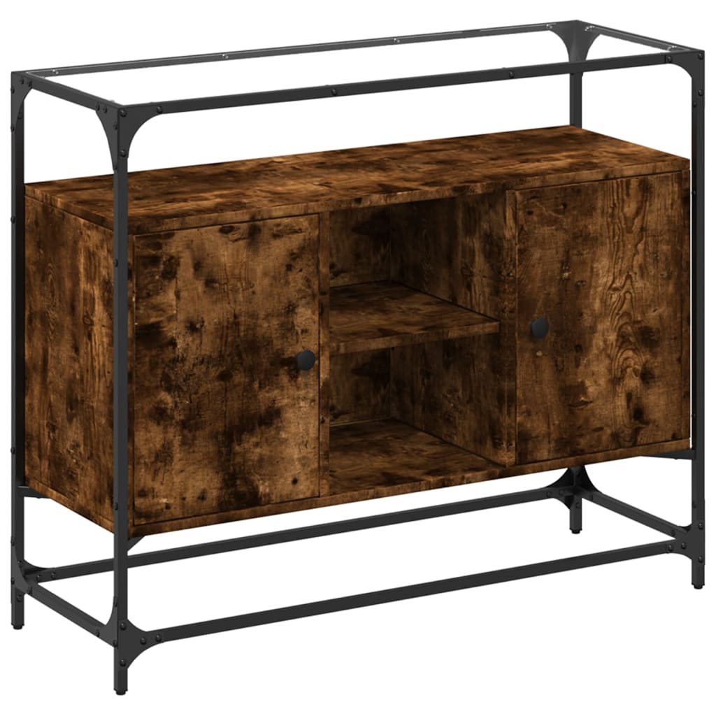 füstös tölgy szerelt fa tálalószekrény üveglappal 98x35x81 cm (846071)