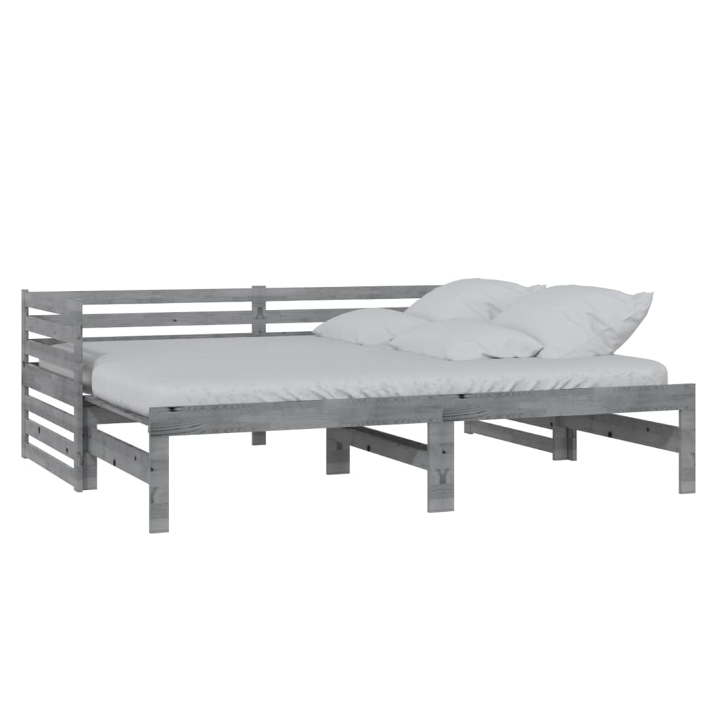 szürke tömör fenyőfa kihúzható kanapéágy 2 x (90 x 200) cm (806967)