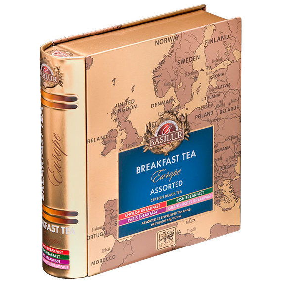 BASILUR European Breakfast Tea Book Assorted fémdobozban, 32×2 g (4792252947962)