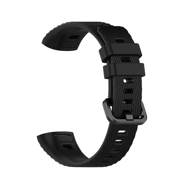 Каишка за часовник, съвместима, резервна каишка за Honor Band 3 Pro / Huawei Band 3 Pro Gigapack (персонализиран размер, силикон, райета) черна, опаковка gigapack