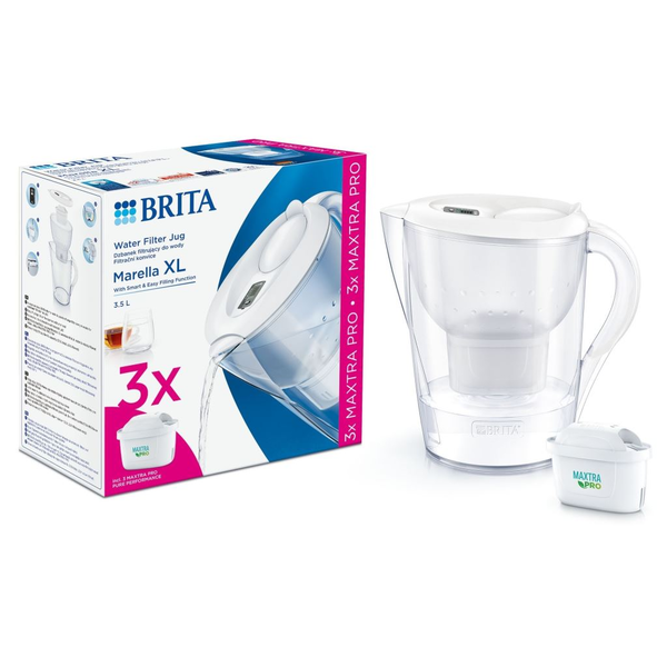 кана за филтриране на вода Brita BR1052782 Marella, с 3 филтърни патрона Maxtra Pro, 3,5 л, бяла