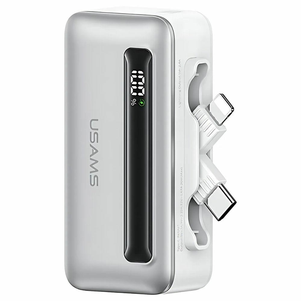USAMS USA001545 Powerbank integrált kábellel Lightning + Type-C / 4500mAh 20W - Ezüst (USA001545)