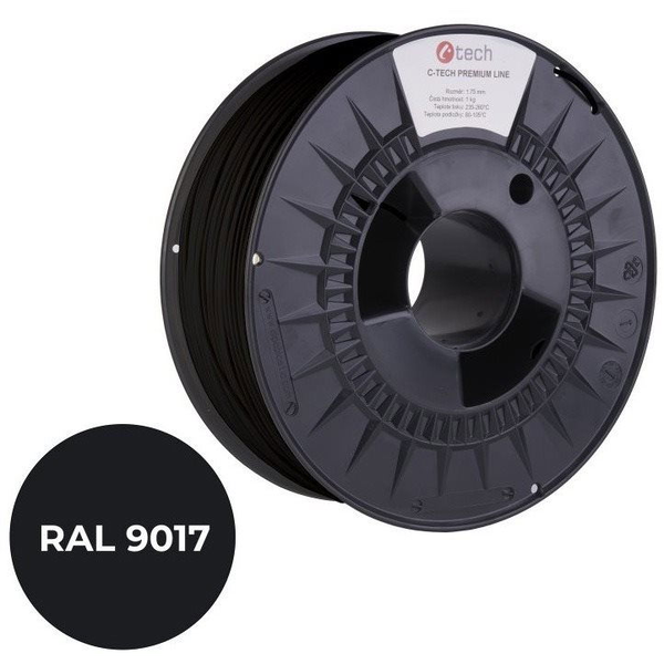 C-TECH Premium Line, PLA, 1,75 mm, 1 kg, filament negru