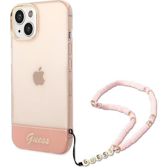 Guess Camera Outline Translucent Apple iPhone 14 Plus hátlap tok szíjjal, rózsaszín (GUE1989)