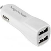 Polnilec KRUGER-MATZ za avto 12V za telefon, 2xUSB vtičnica, 2100mA, bele barve