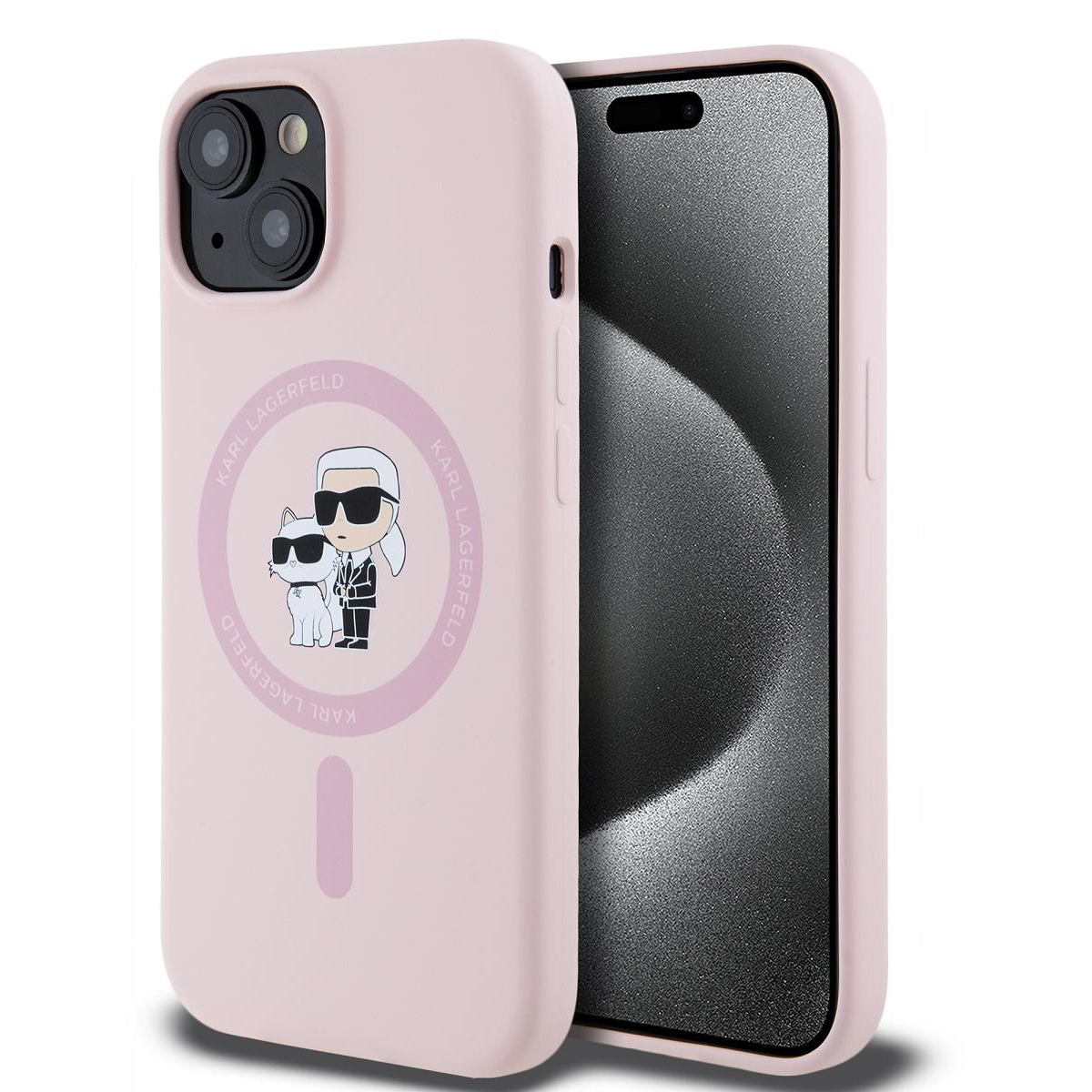 Karl Lagerfeld Liquid Silicone Karl and Choupette MagSafe iPhone 15 Pink tok (KLHMP15SSCMKCRHP)