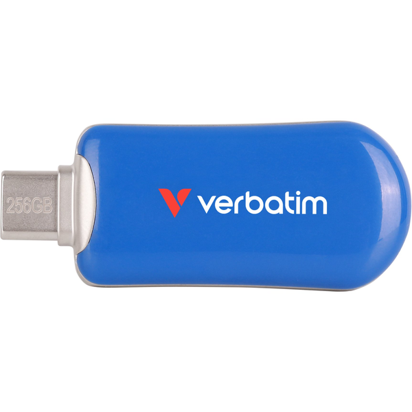 Verbatim 30234 Plectra USB-C Flash Drive, 256 GB, USB Type-C, 3.2 Gen 1, 100 MB/s, Capless, Blue