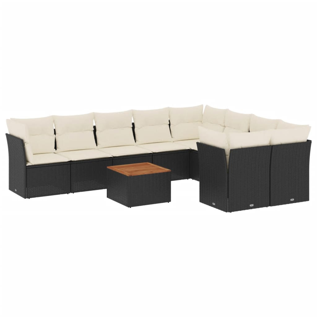 10 részes fekete polyrattan kerti ülőgarnitúra párnákkal (3256147)