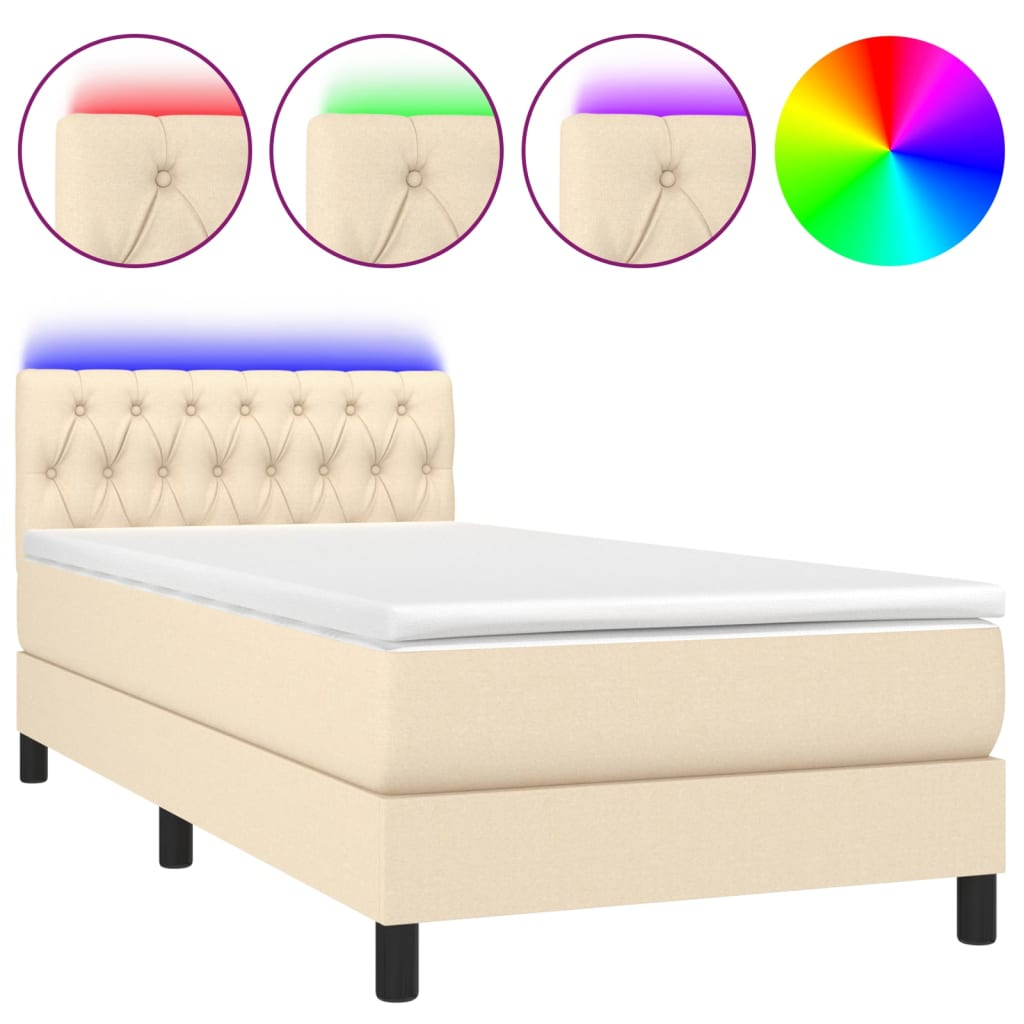 krémszínű szövet rugós és LED-es ágy matraccal 90x190 cm (3133362)
