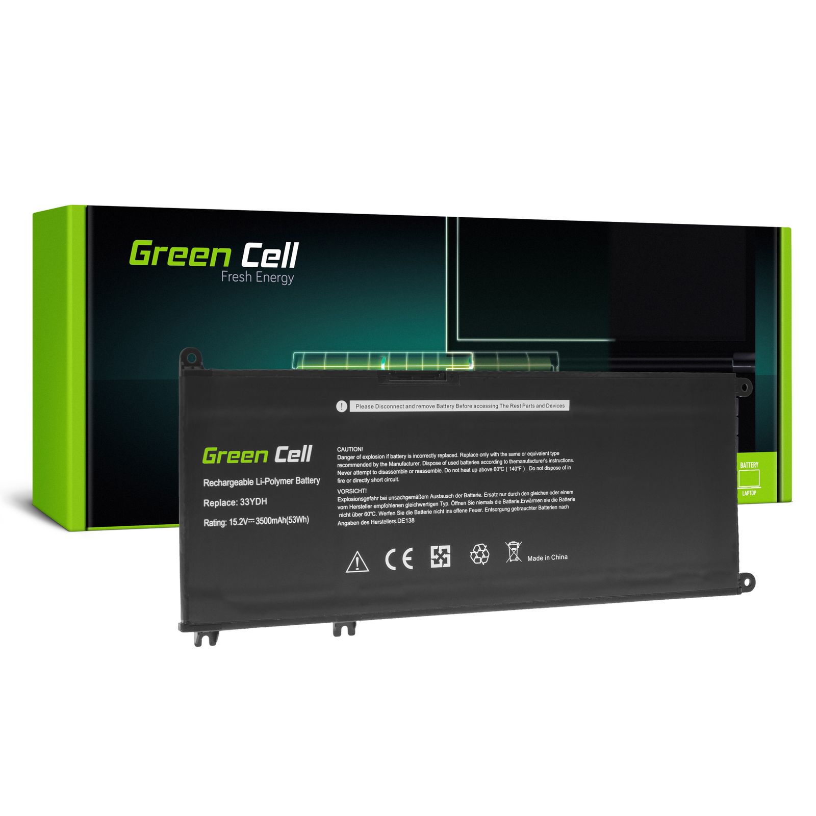 Green Cell DE138 Dell Inspiron xxx / Latitude xxx / Vostro 15 Notebook akkumulátor 3500 mAh (DE138)