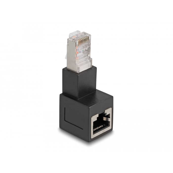 Delock RJ45 apa - RJ45 anya adapter Cat.6A 90 fokos szögben lefelé hajlítva (87862) (87862)