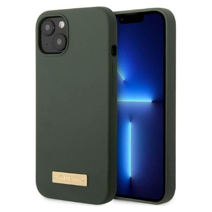 Guess Apple Iphone 13 Logo Plate MagSafe Tok - Zöld (GUHMP13MSBPLA)